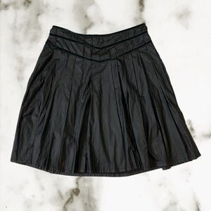 Rubber Feel A-Line Low Drop Waist  Pleated Midi Skirt Velvet Trim Indie Sleeze